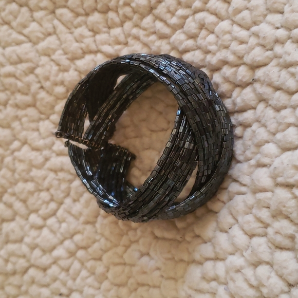 Blue Black Beaded Open Cuff Bracelet - Picture 1 of 4